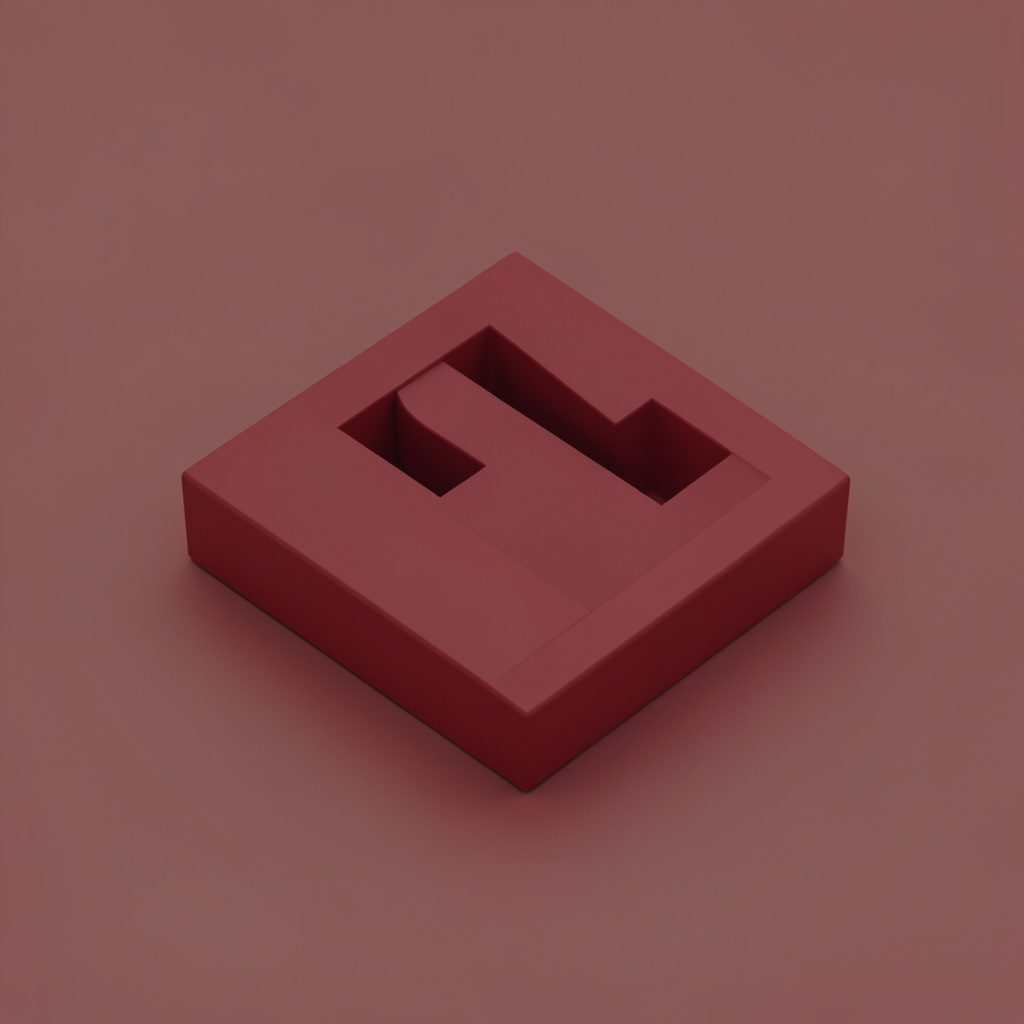 HW Caslon monogram in muted red on near-black, geometric letterforms
